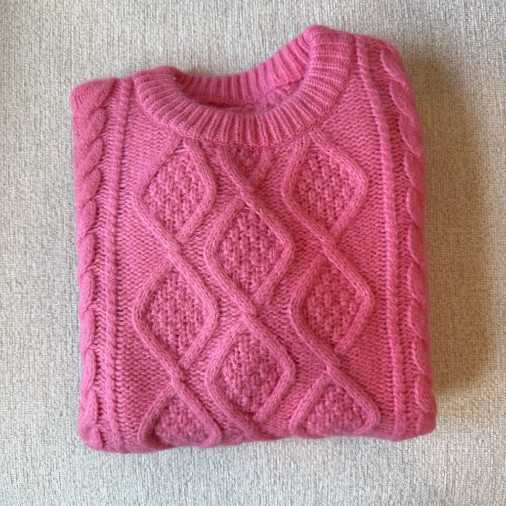 Daily Drills Pink Crew Neck Cable Knit Sweater